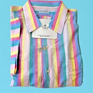 Vintage Maus & Hoffman Pastel Stripe Short Sleeve Shirt XL 17"‎ Tylo Stamp...